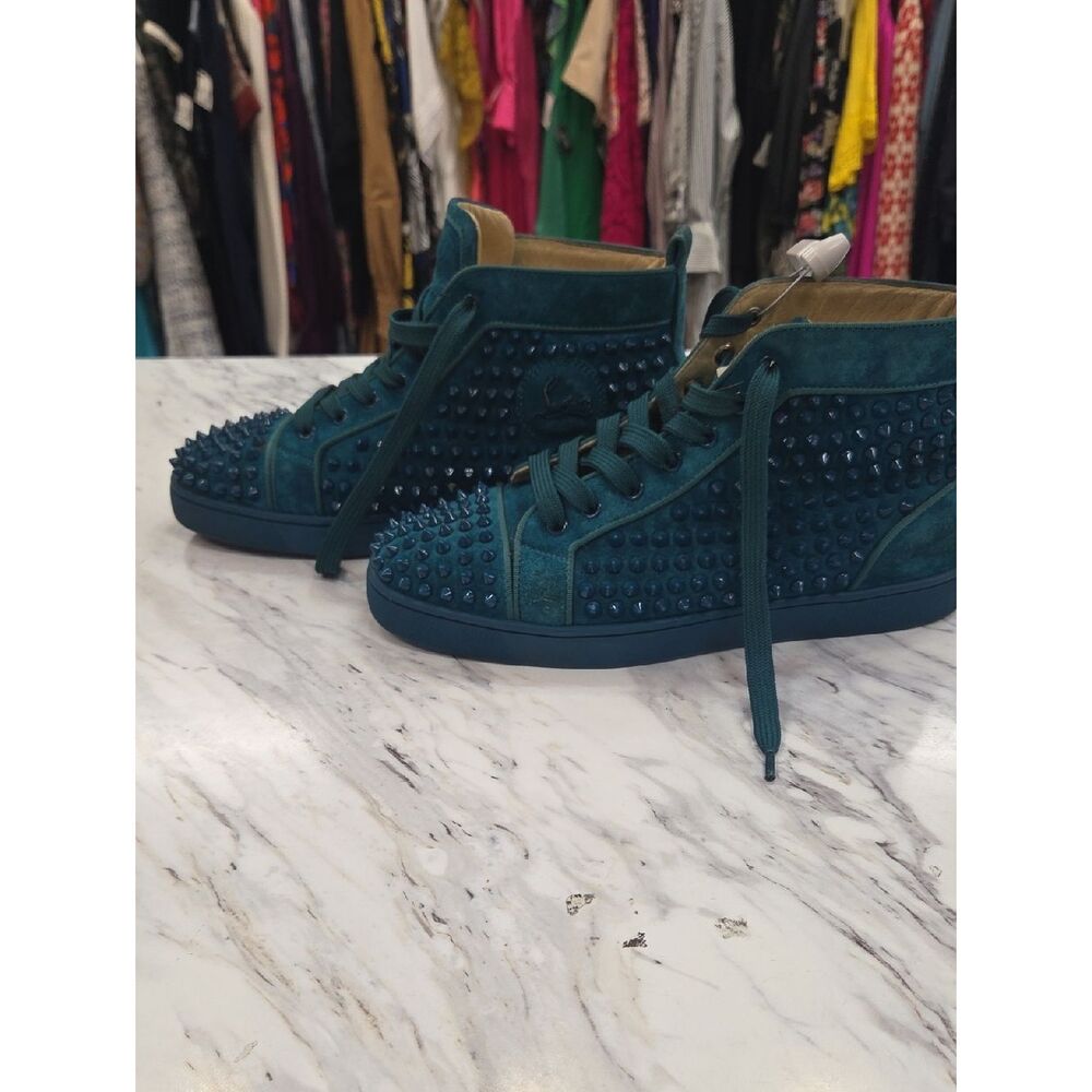 Christian Louboutin Teal Spike Suede High-Top Sneakers